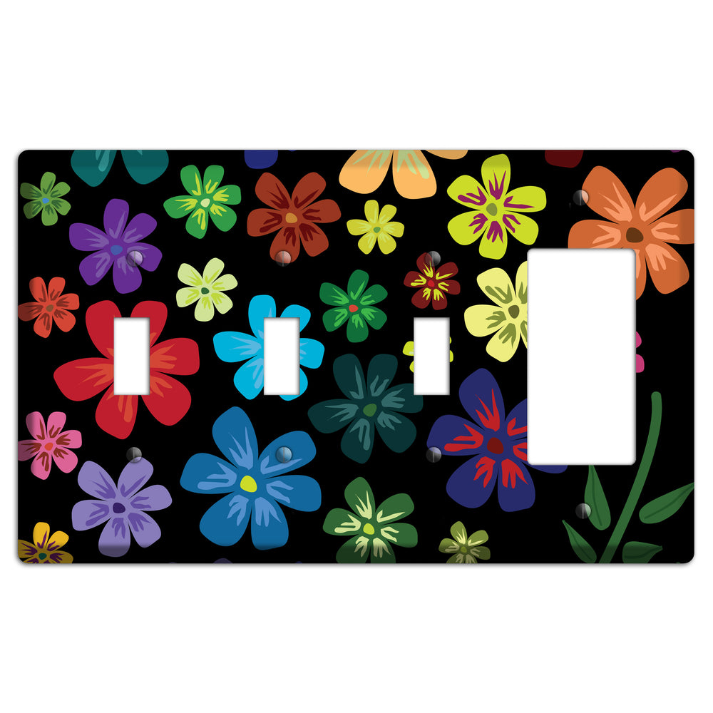 Green Flowers 3 Toggle / Rocker Wallplate