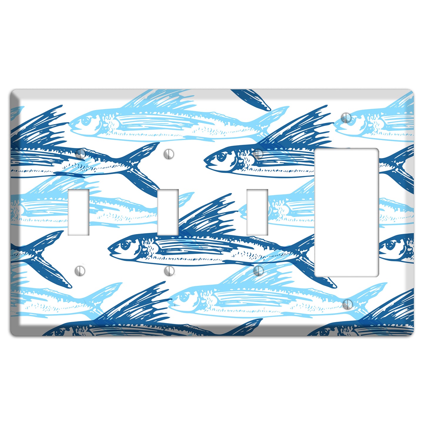 Multi-Blue Fish 3 Toggle / Rocker Wallplate