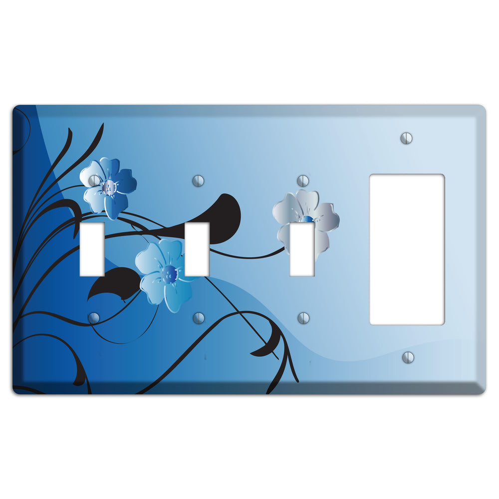 Blue Floral Sprig 3 Toggle / Rocker Wallplate