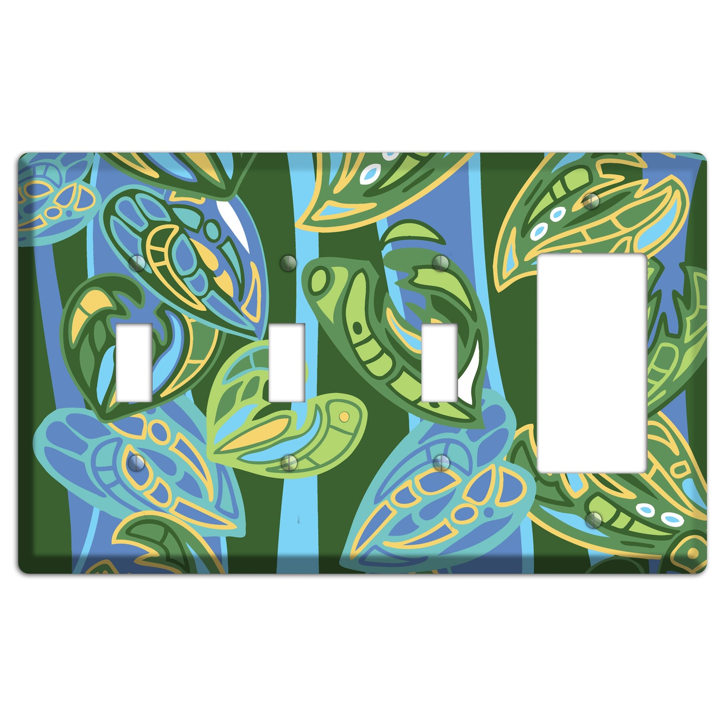 Pacific Blue and Green 3 Toggle / Rocker Wallplate