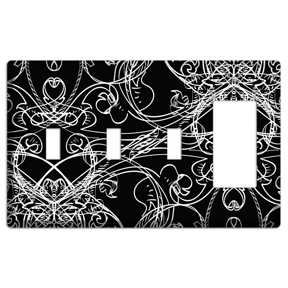 Black Deco Sketch 3 Toggle / Rocker Wallplate