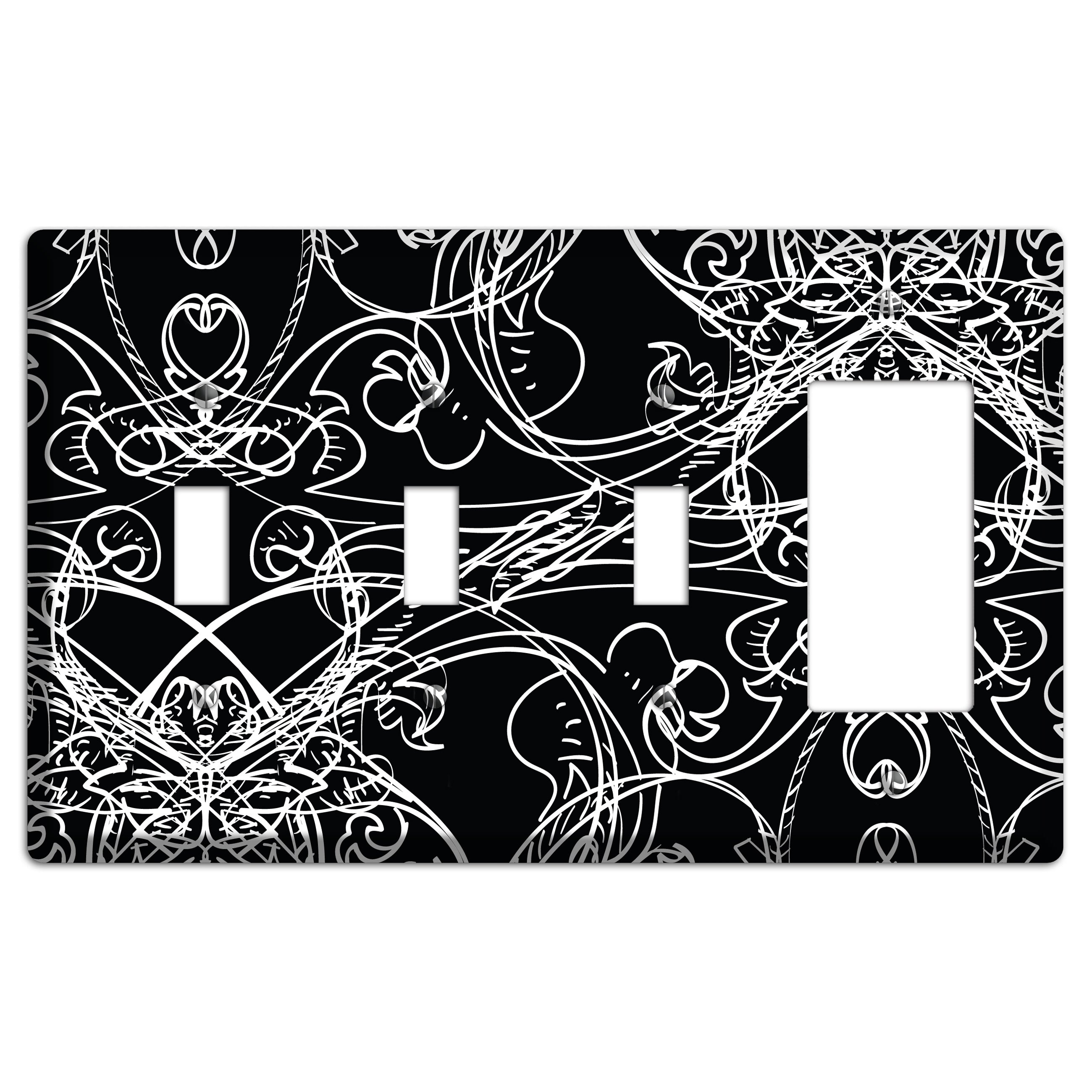Black Deco Sketch 3 Toggle / Rocker Wallplate