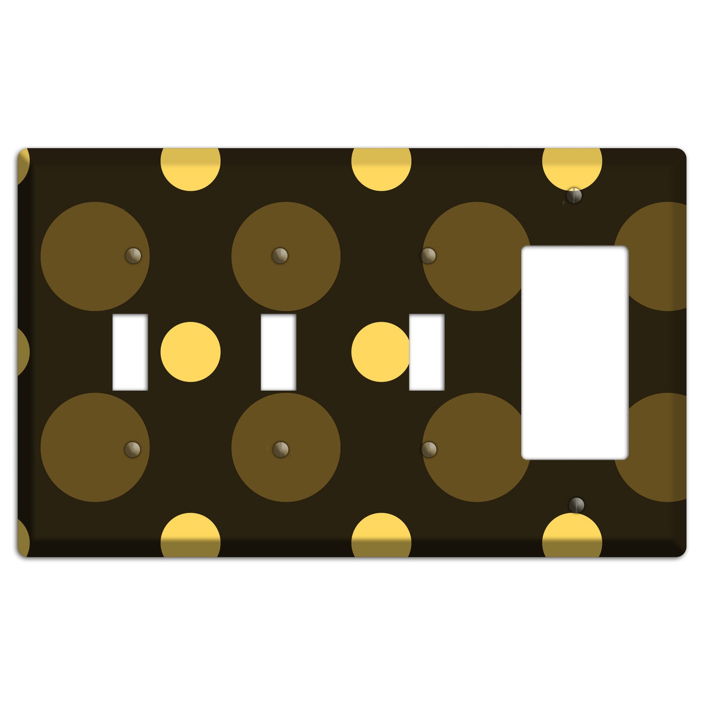 Brown with Brown and Yellow Multi Medium Polka Dots 3 Toggle / Rocker Wallplate