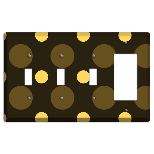 Brown with Brown and Yellow Multi Medium Polka Dots 3 Toggle / Rocker Wallplate
