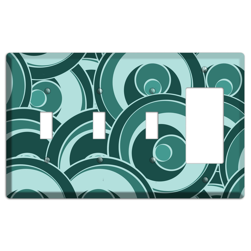 Blue-green Deco Circles 3 Toggle / Rocker Wallplate