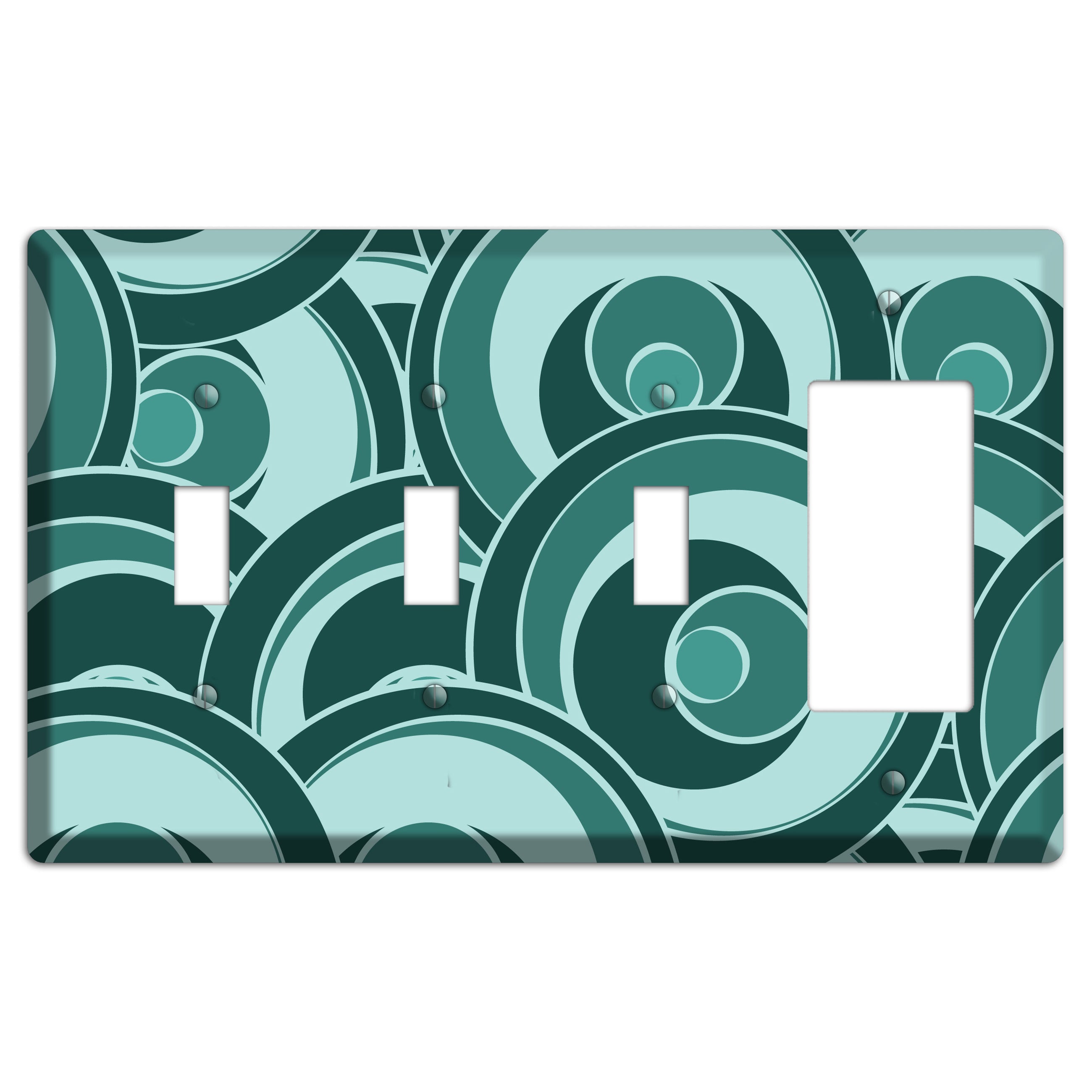 Blue-green Deco Circles 3 Toggle / Rocker Wallplate