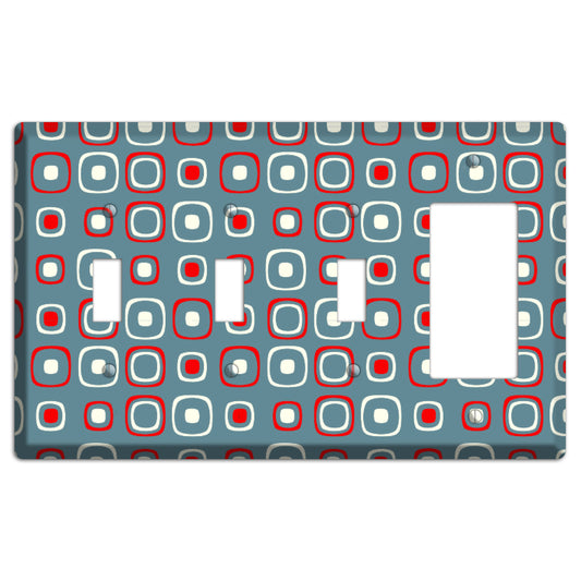 Blue and Red Rounded Squares 3 Toggle / Rocker Wallplate