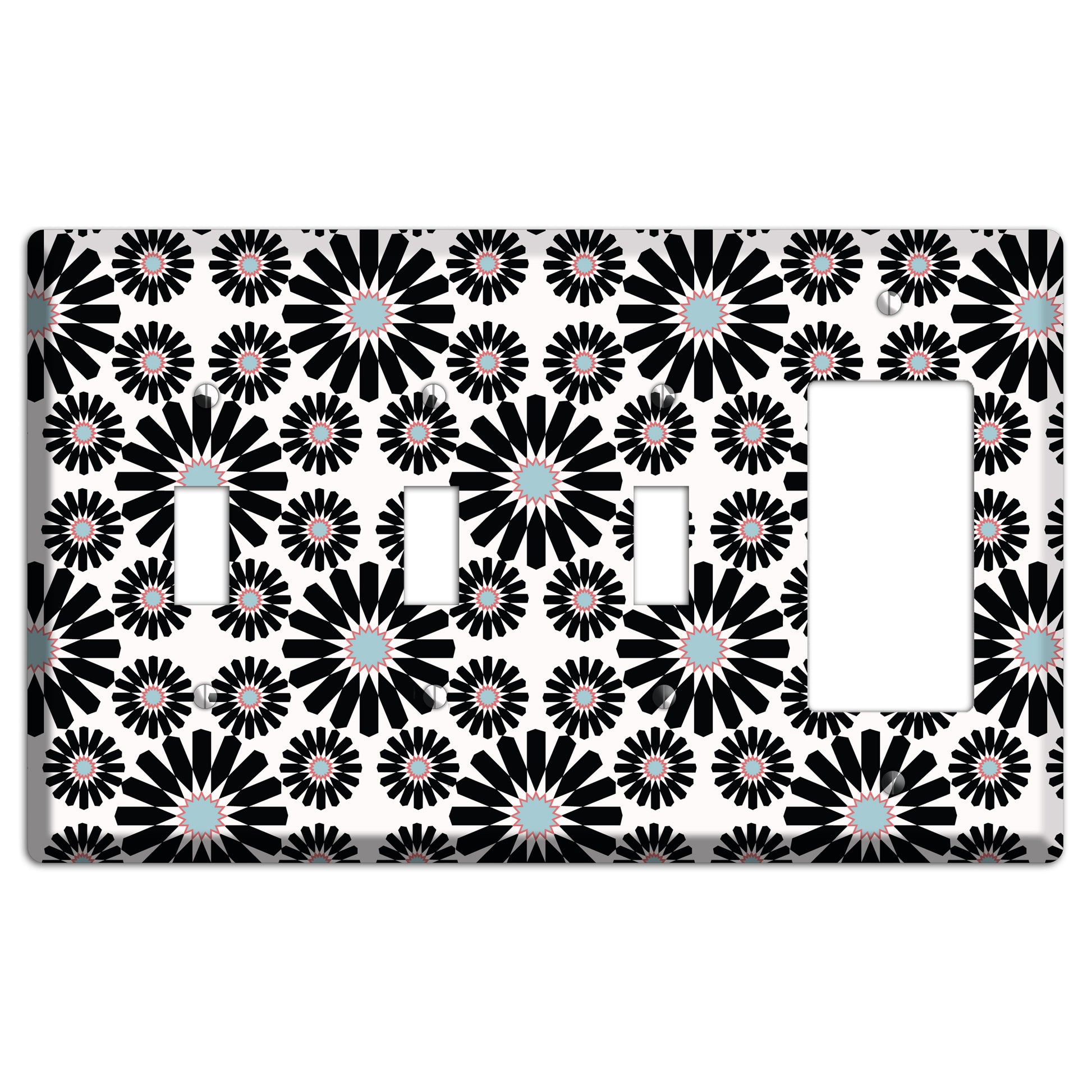 Dusty Blue Maroon Scandinavian Floral 3 Toggle / Rocker Wallplate