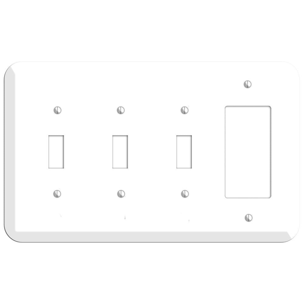 Rounded Corner White Metal 3 Toggle / Rocker Wallplate
