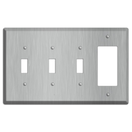 Brushed Stainless Steel 3 Toggle / Rocker Wallplate