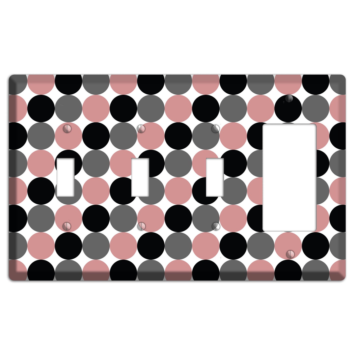 Grey Pink Black Tiled Dots 3 Toggle / Rocker Wallplate