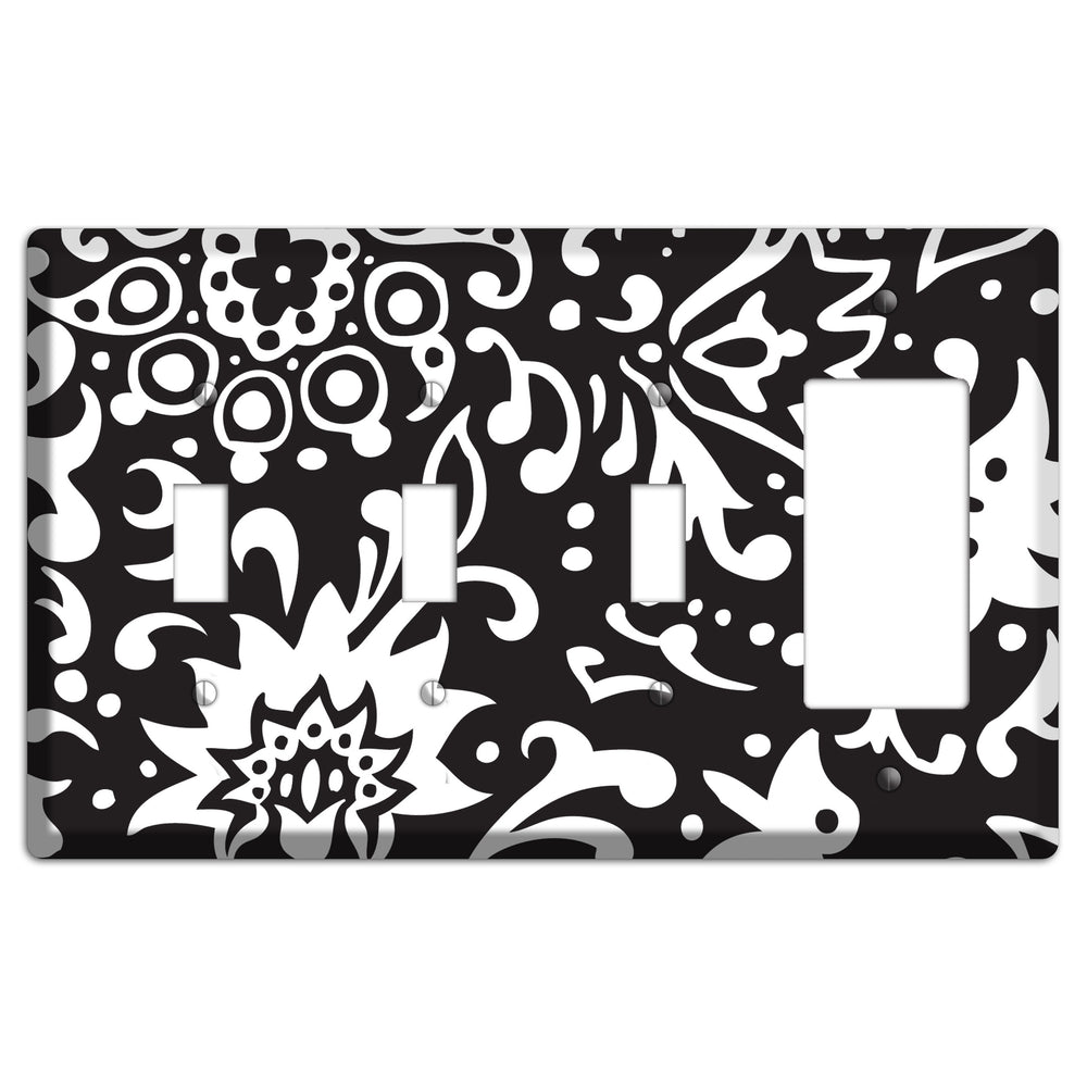 Black with White Boteh 3 Toggle / Rocker Wallplate