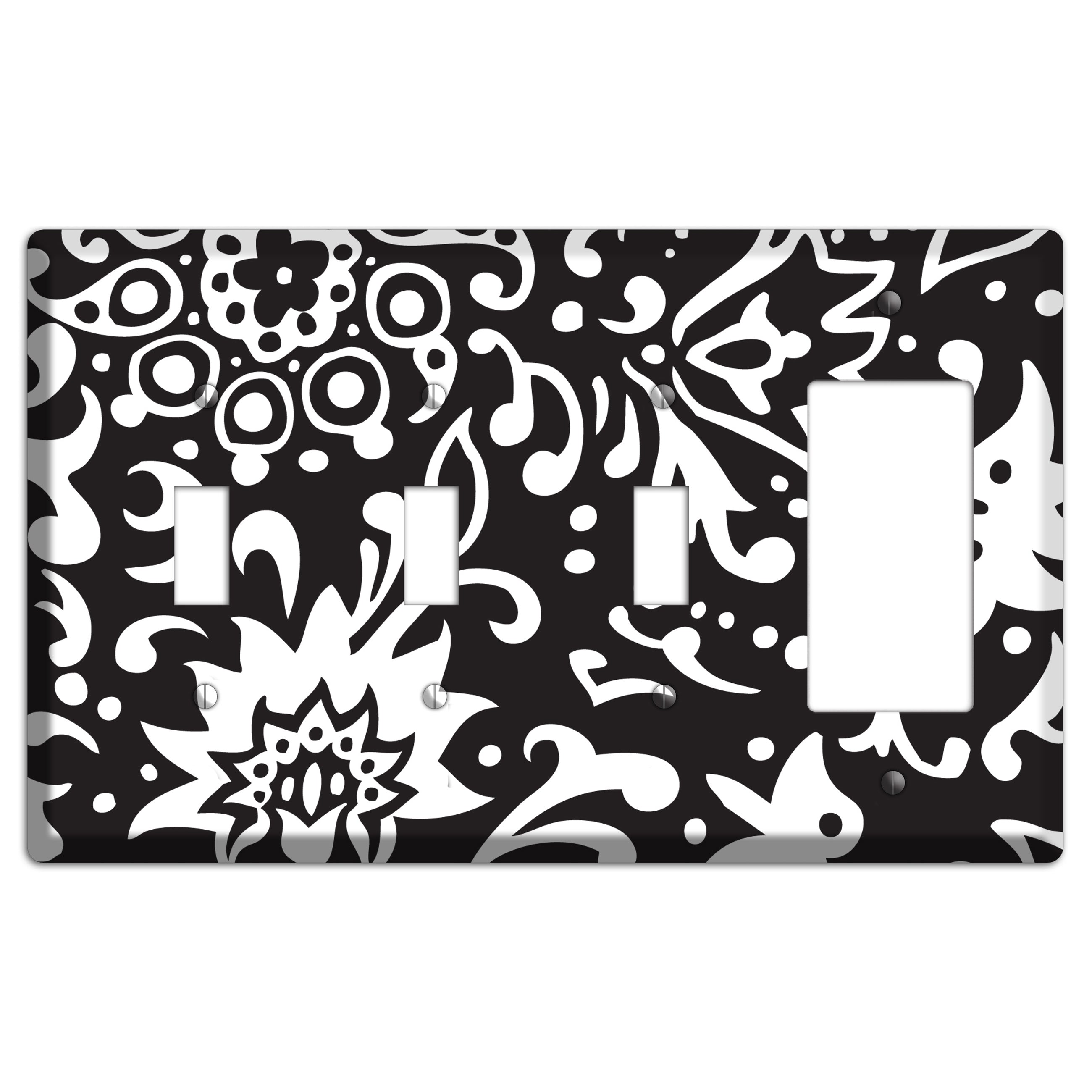 Black with White Boteh 3 Toggle / Rocker Wallplate