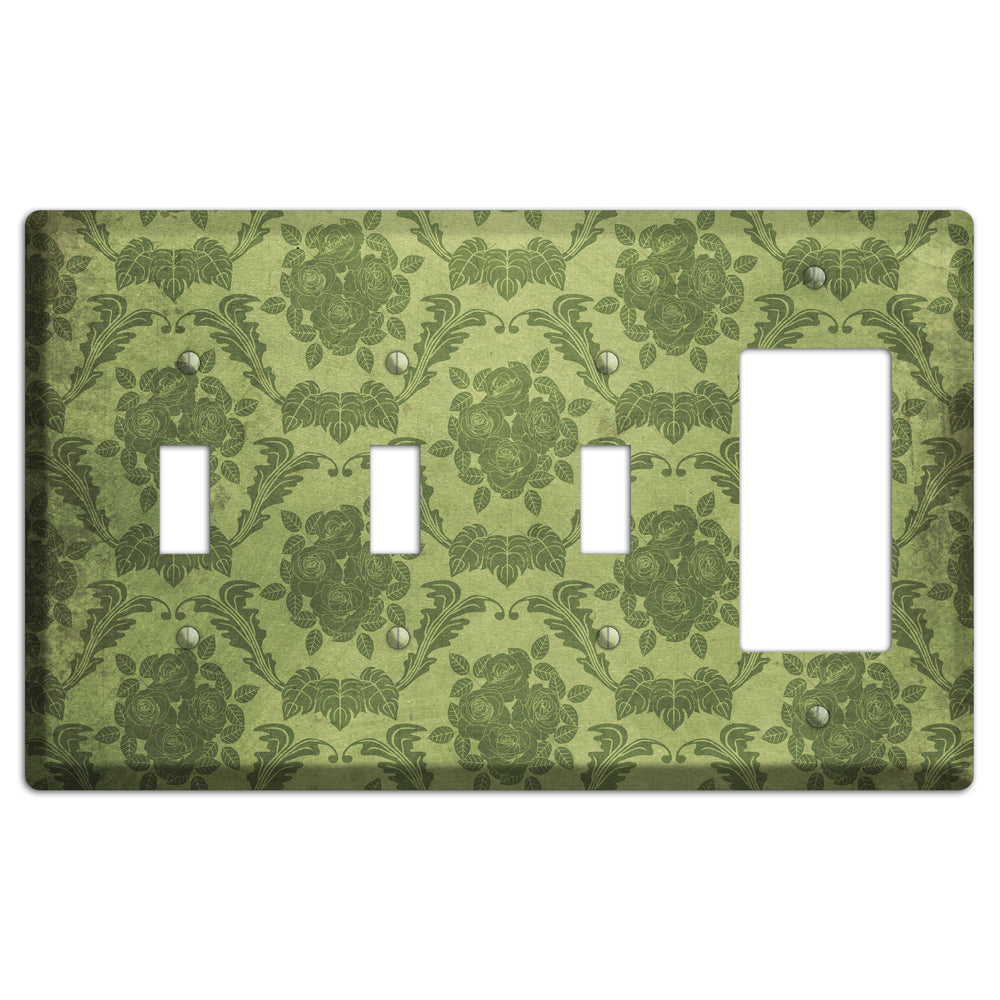 Green Smoke Vintage Rose Damask 3 Toggle / Rocker Wallplate