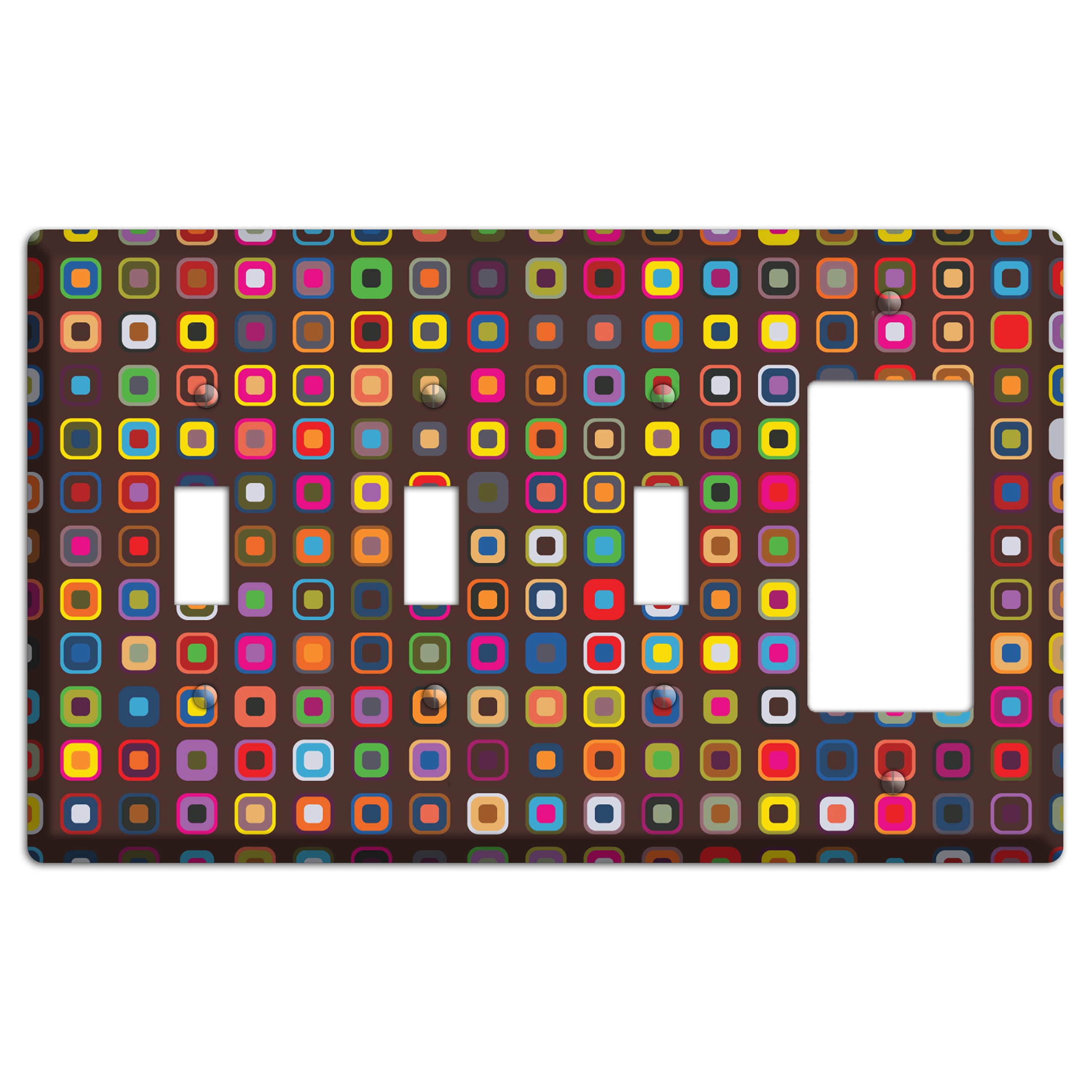 Brown with Multi Retro Squares 3 Toggle / Rocker Wallplate
