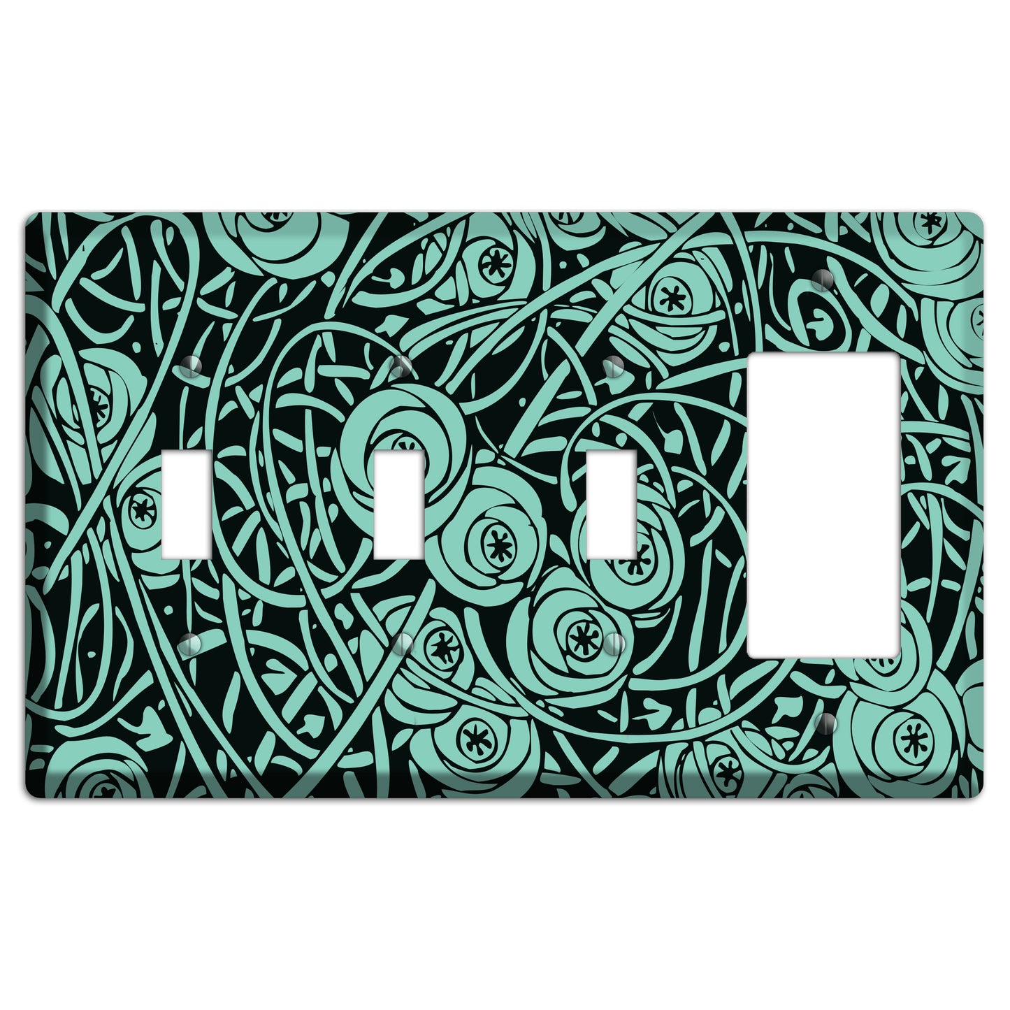 Teal Deco Floral 3 Toggle / Rocker Wallplate