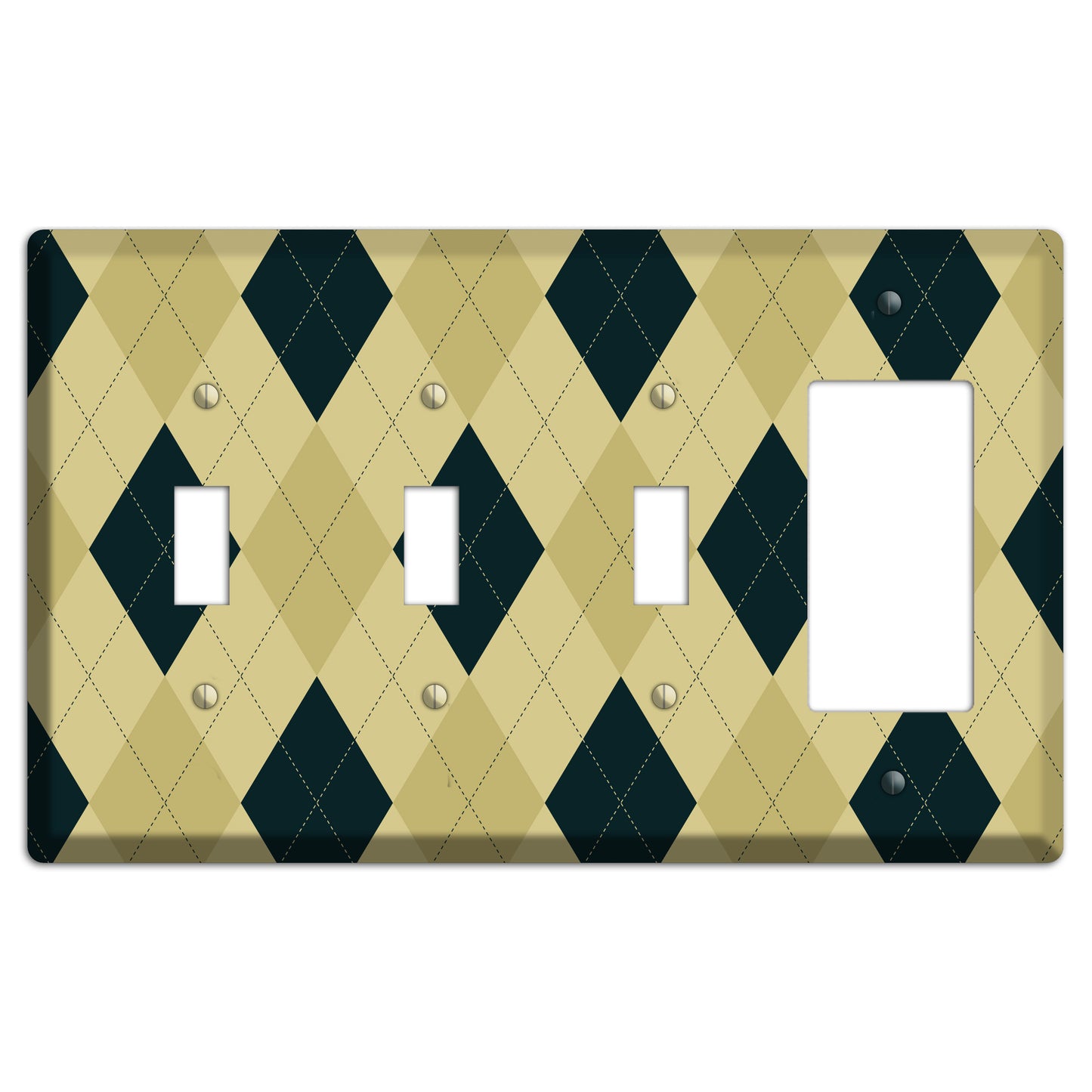 Beige and Yellow Argyle 3 Toggle / Rocker Wallplate