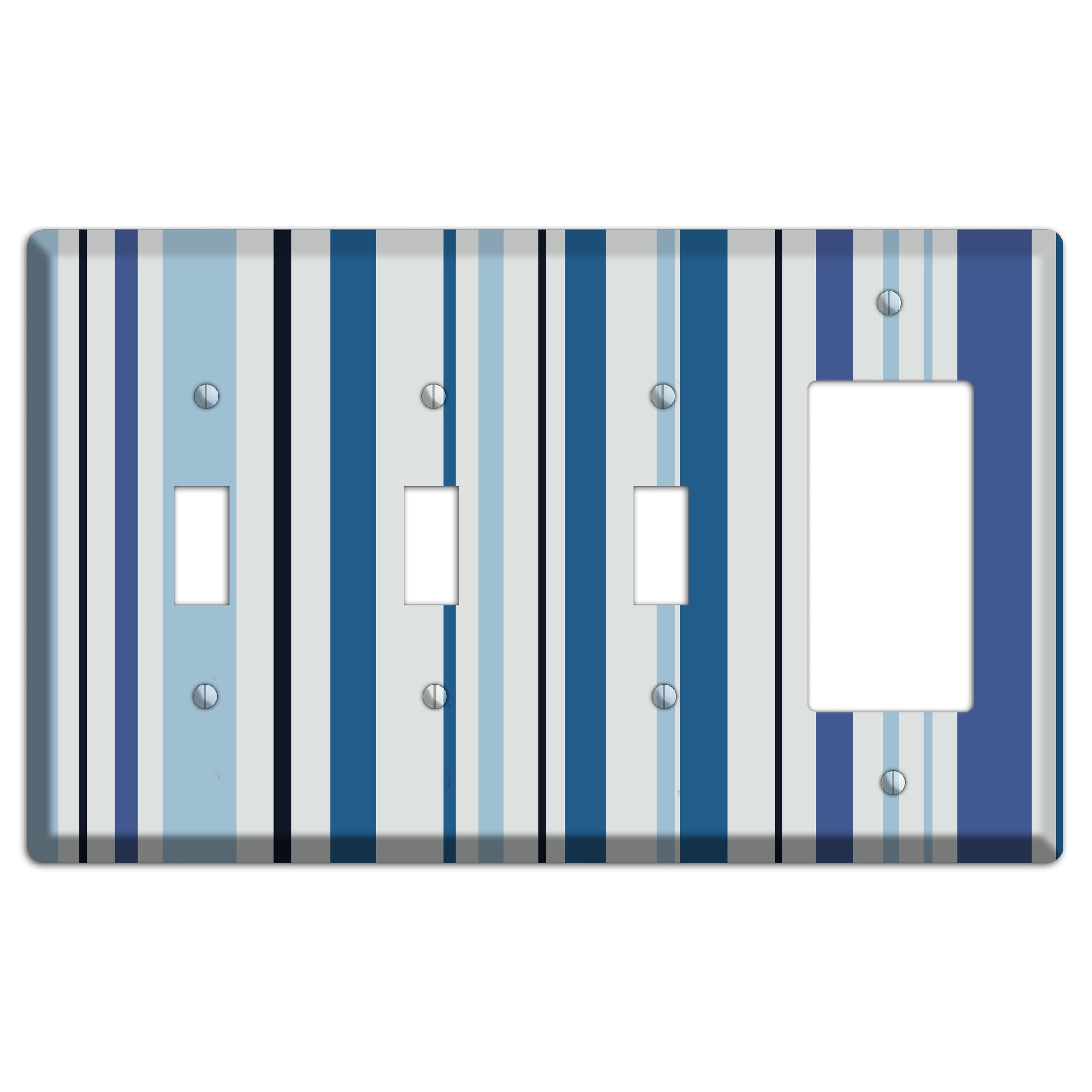 Multi White and Blue Vertical Stripe 3 Toggle / Rocker Wallplate