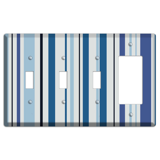 Multi White and Blue Vertical Stripe 3 Toggle / Rocker Wallplate