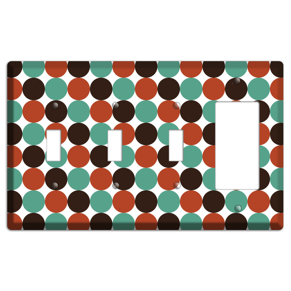 Black Teal Maroon Dots 3 Toggle / Rocker Wallplate