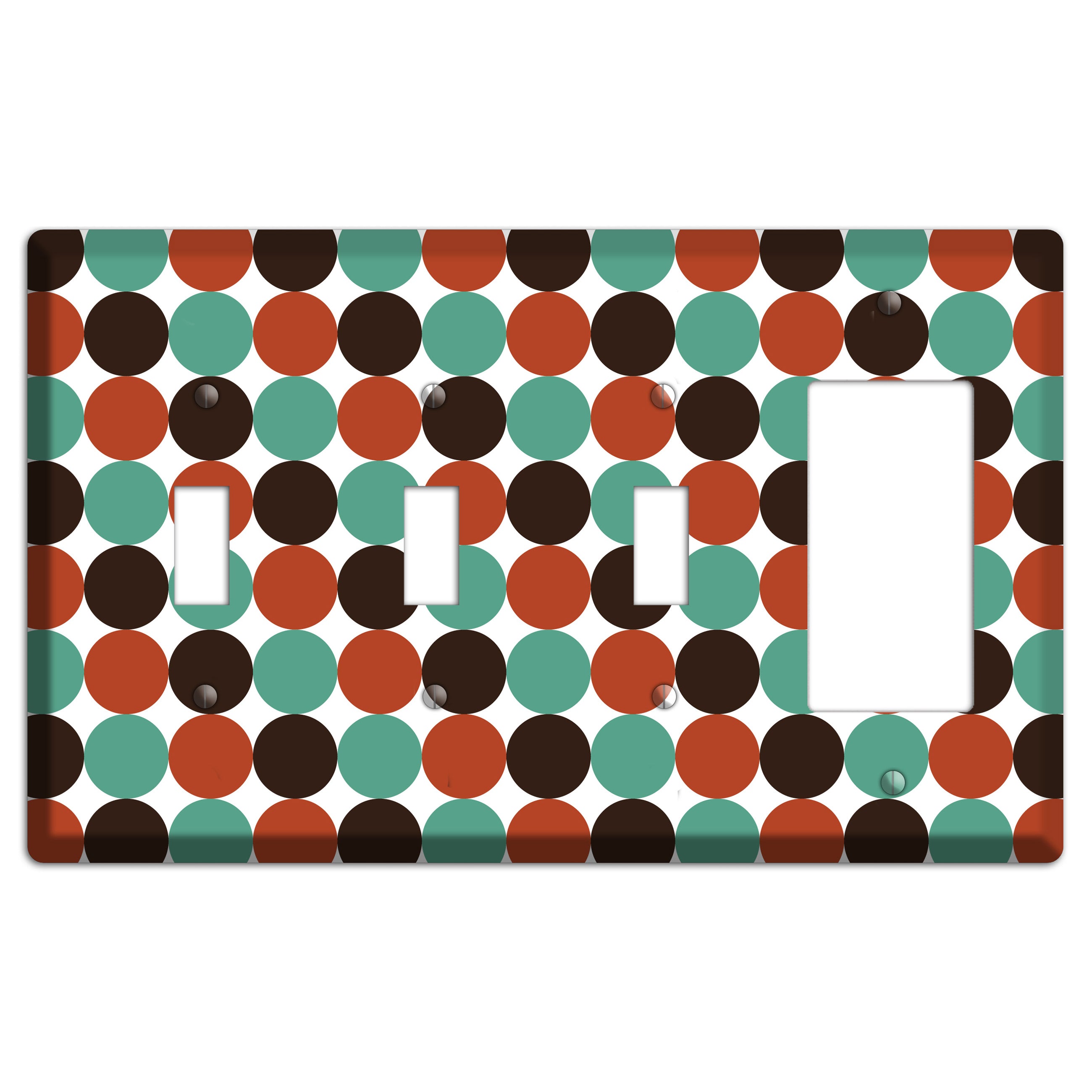 Black Teal Maroon Dots 3 Toggle / Rocker Wallplate