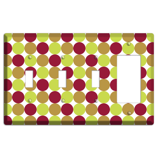 Lime Brown Maroon Tiled Dots 3 Toggle / Rocker Wallplate