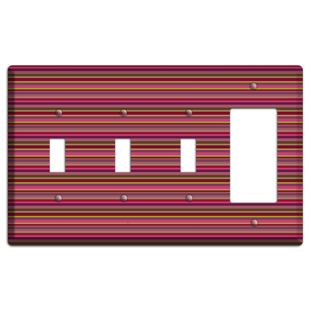 Fuschia Multi Horizontal Stripes 3 Toggle / Rocker Wallplate