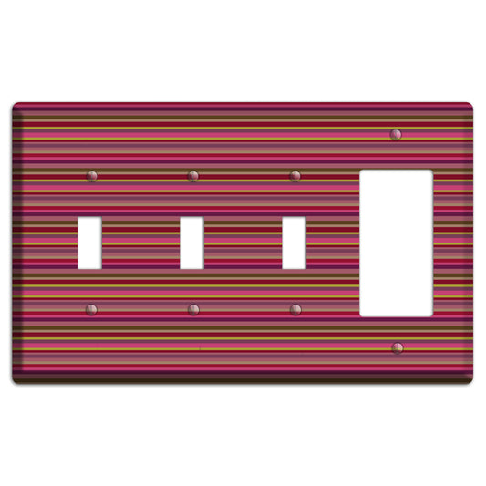 Fuschia Multi Horizontal Stripes 3 Toggle / Rocker Wallplate