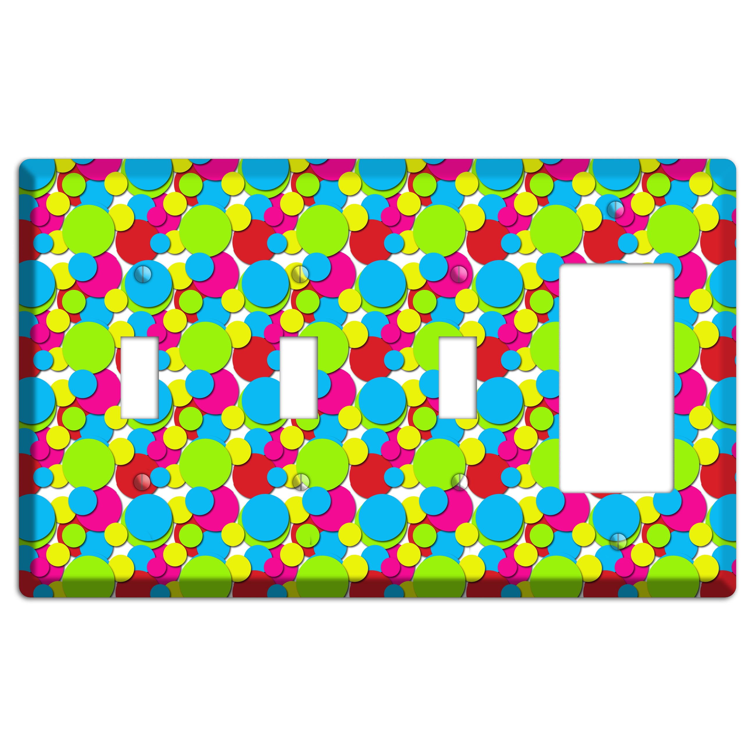 Turquoise Fuschia Lime Red Yellow Bubble Dots 3 Toggle / Rocker Wallplate