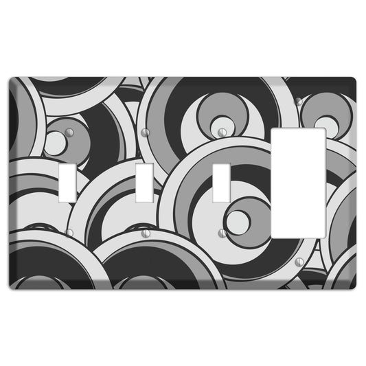 Black and Grey Deco Circles 3 Toggle / Rocker Wallplate