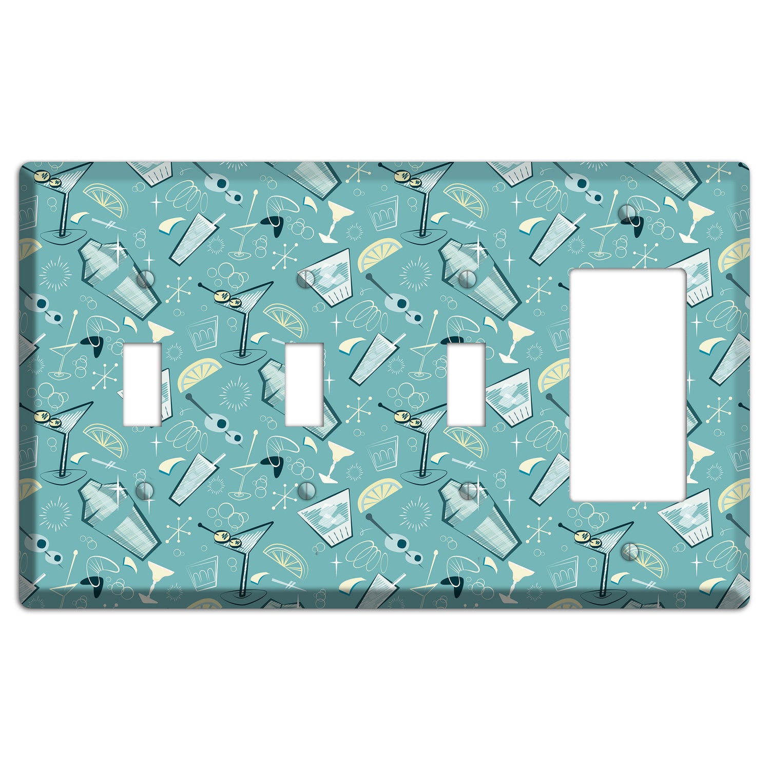 Retro Cocktails Teal 3 Toggle / Rocker Wallplate