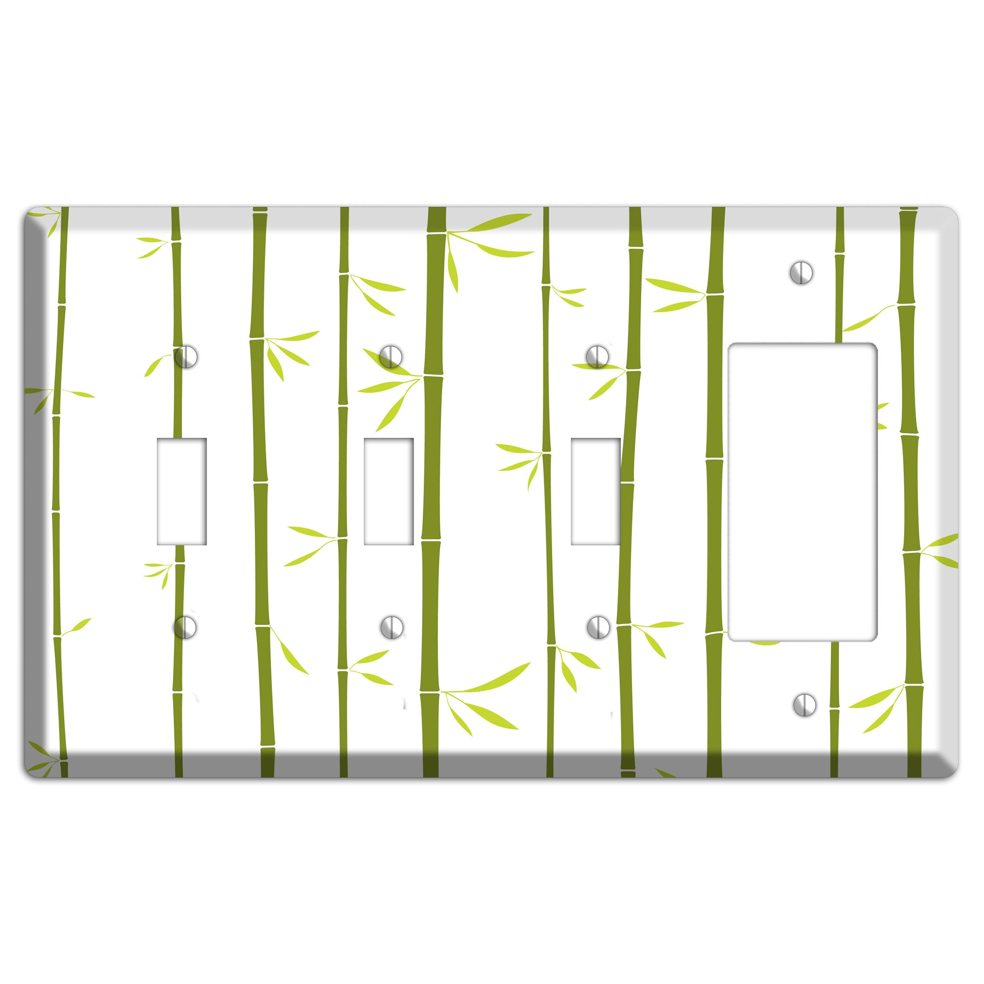 Green And White Bamboo 3 Toggle / Rocker Wallplate