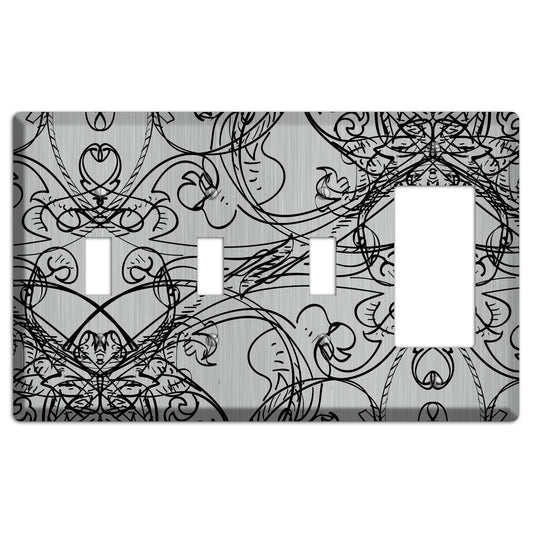 Black Deco Sketch  Stainless 3 Toggle / Rocker Wallplate