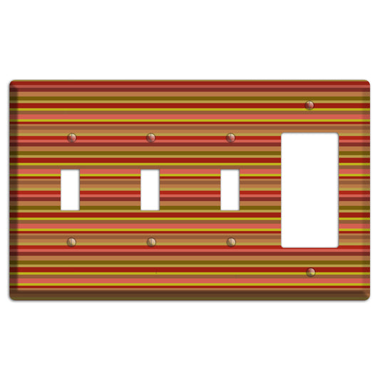 Multi Red Horizontal Stripes 3 Toggle / Rocker Wallplate