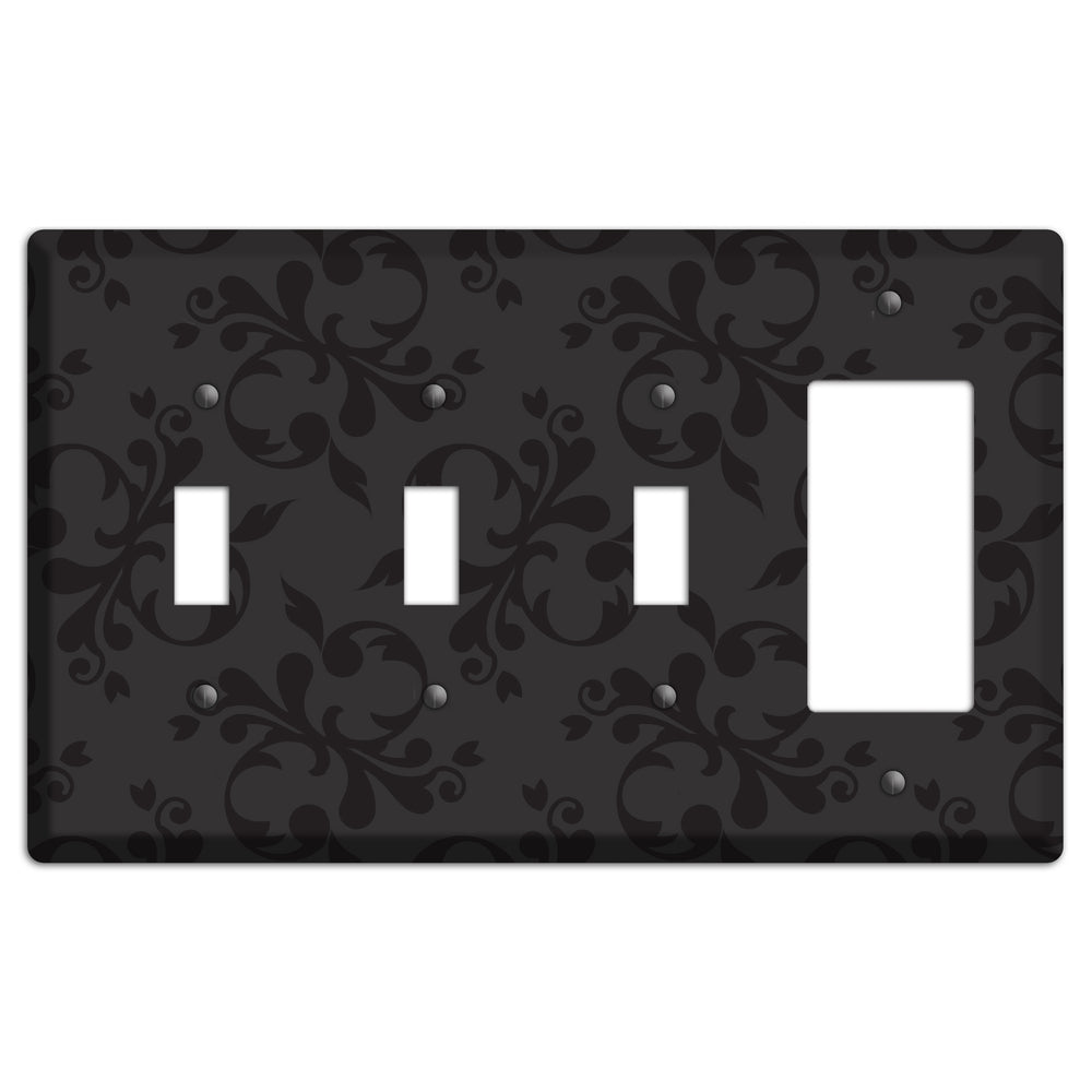 Black Victorian Toile 3 Toggle / Rocker Wallplate
