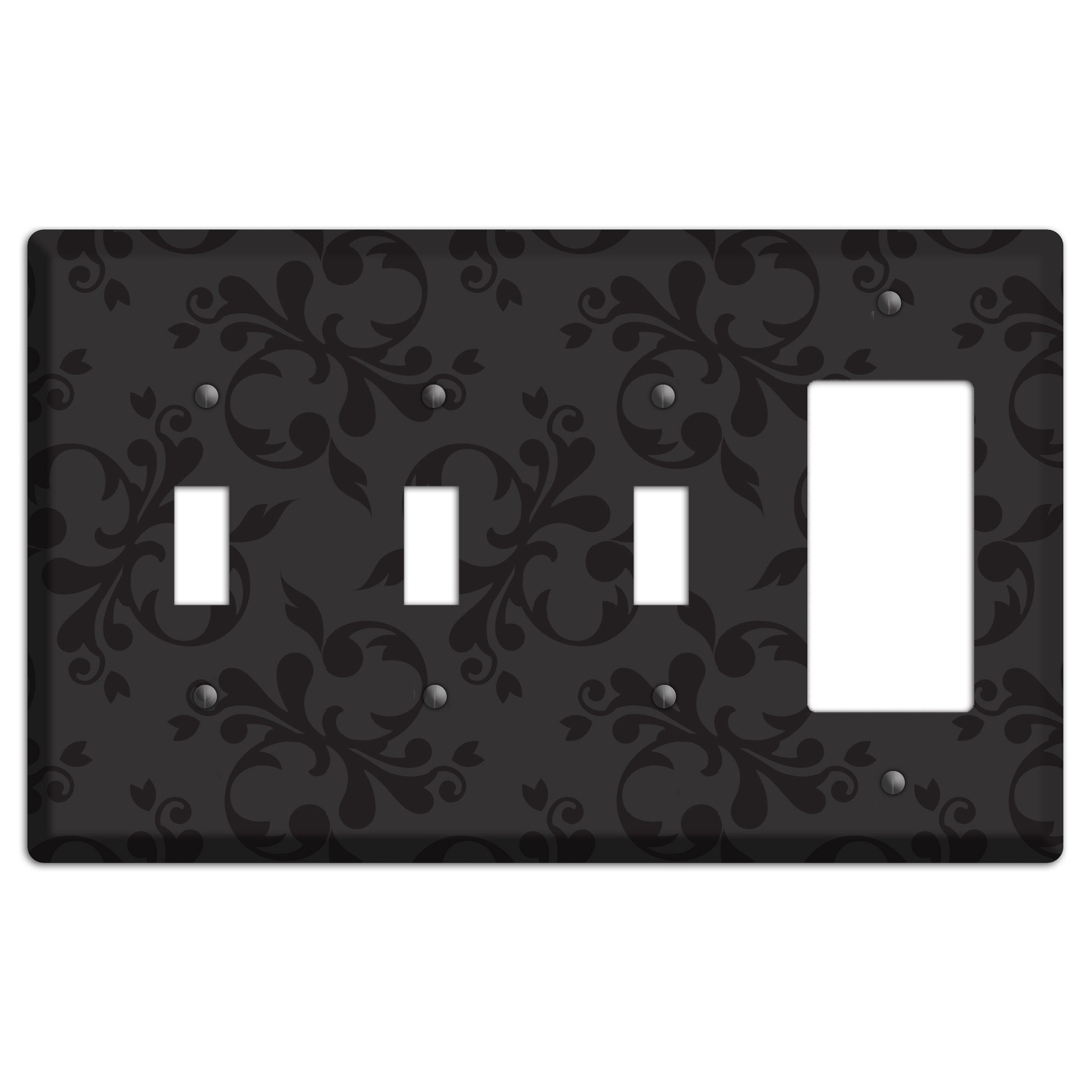 Black Victorian Toile 3 Toggle / Rocker Wallplate