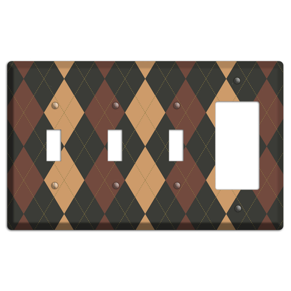 Maroon and Tan Argyle 3 Toggle / Rocker Wallplate