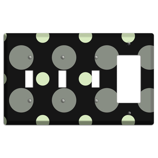 Black with Grey and Sage Multi Medium Polka Dots 3 Toggle / Rocker Wallplate