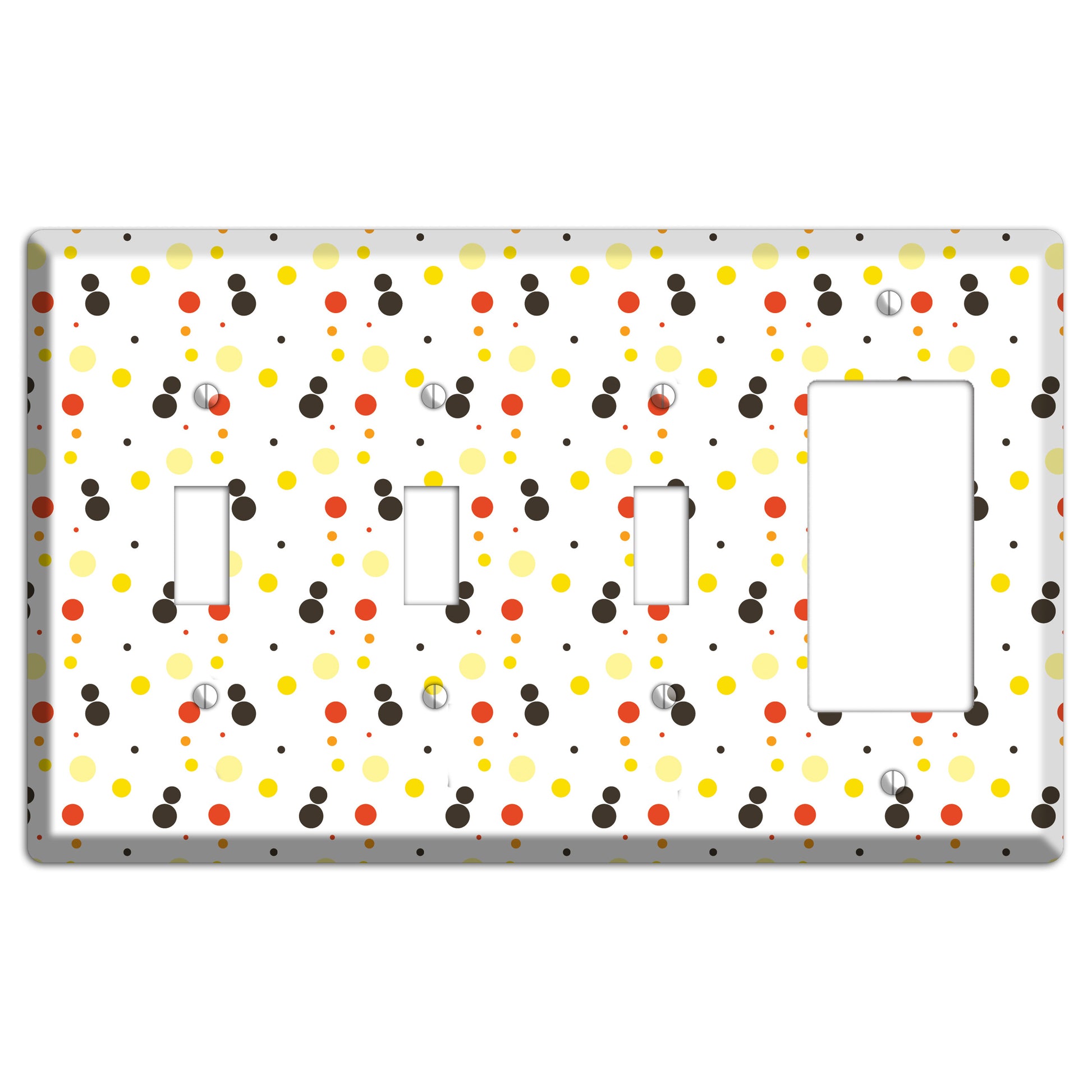 White With Black Maroon Olive Tiny Dots 3 Toggle / Rocker Wallplate