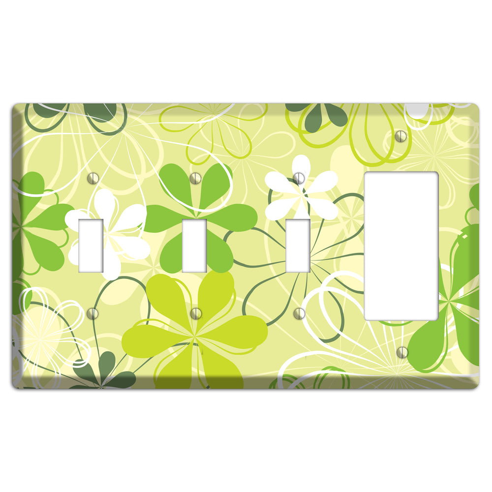 Green Retro Flowers 3 Toggle / Rocker Wallplate