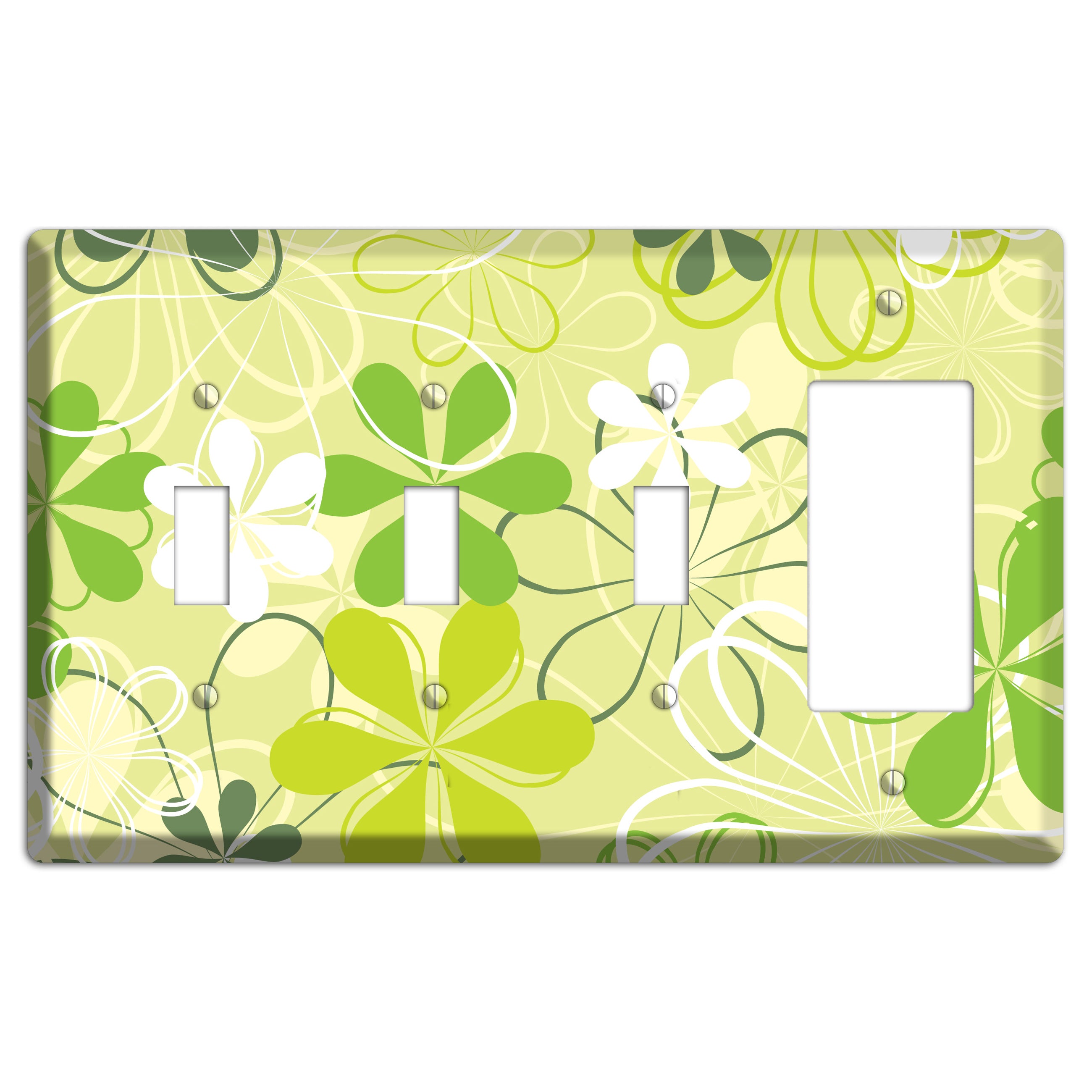 Green Retro Flowers 3 Toggle / Rocker Wallplate