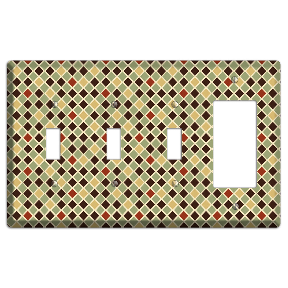 Olive Mustard Maroon Diamonds 3 Toggle / Rocker Wallplate