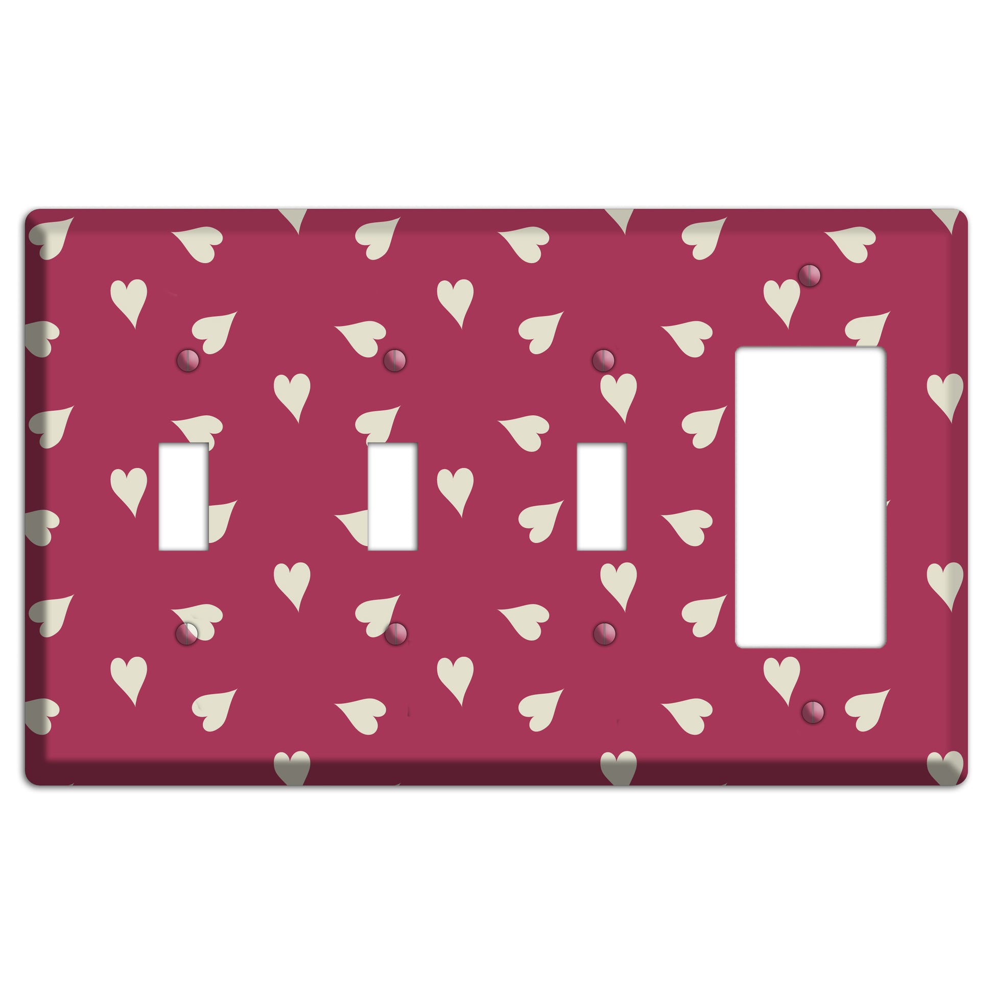 Fuschia with White Hearts 3 Toggle / Rocker Wallplate