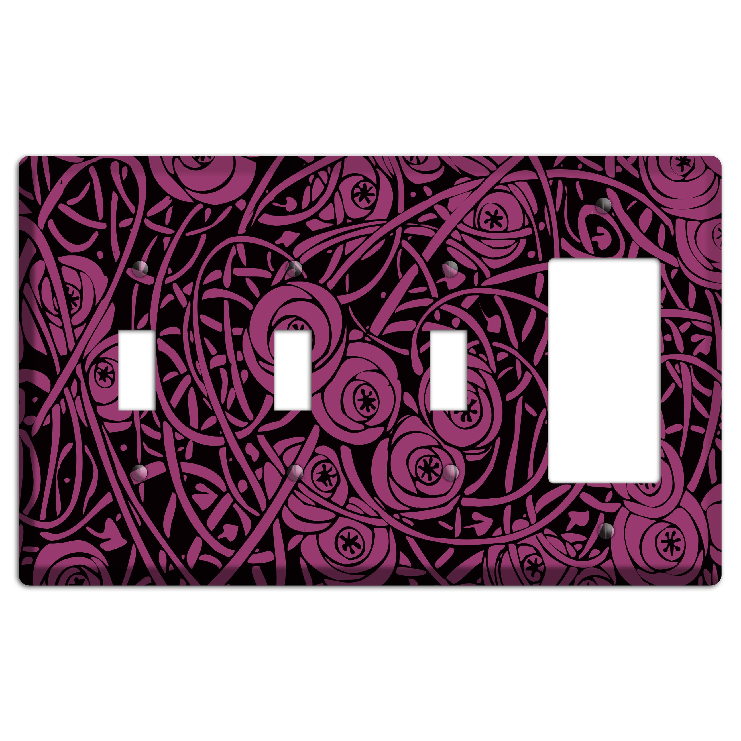 Fuschia Deco Floral 3 Toggle / Rocker Wallplate