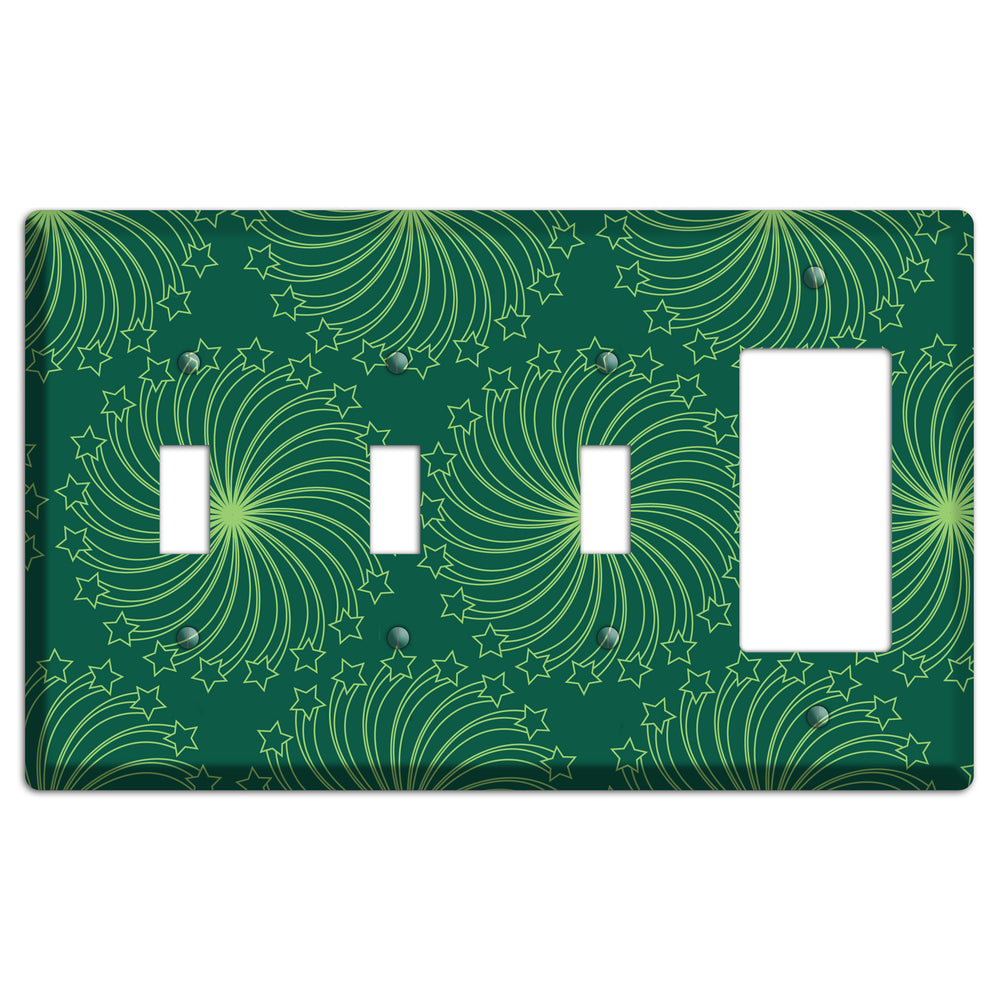 Multi Green Star Swirl 3 Toggle / Rocker Wallplate