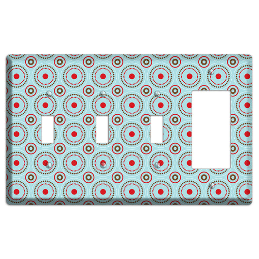 Dusty Blue with Red and Brown Retro Suzani 3 Toggle / Rocker Wallplate