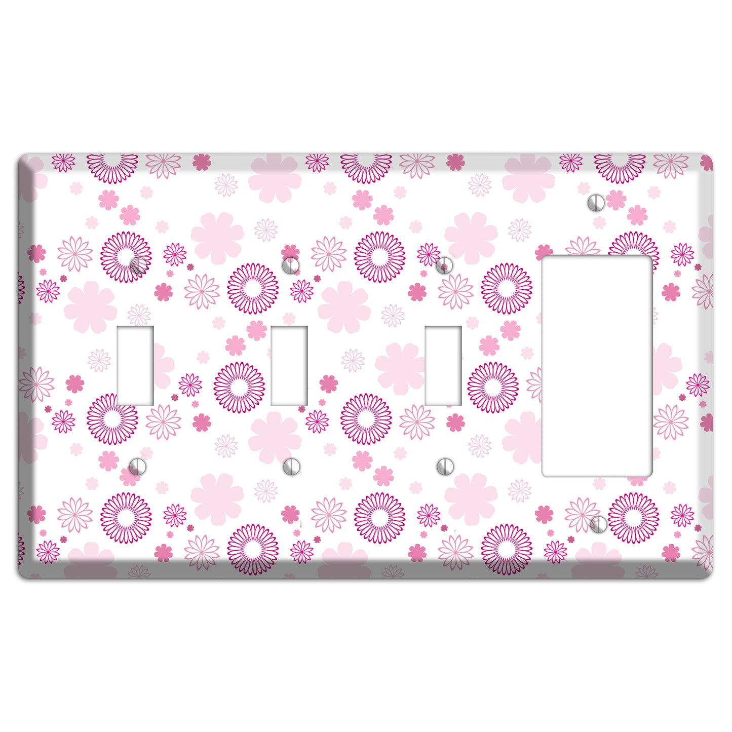 White with Pink and Purple Floral Contour Retro Burst 3 Toggle / Rocker Wallplate