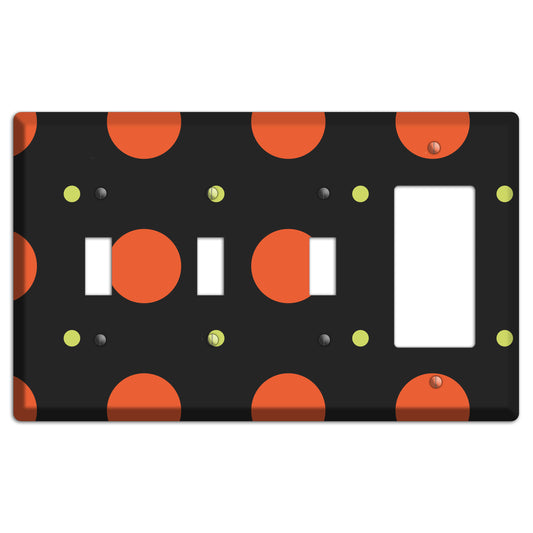 Black wih Orange and Lime Multi Tiled Medium Dots 3 Toggle / Rocker Wallplate