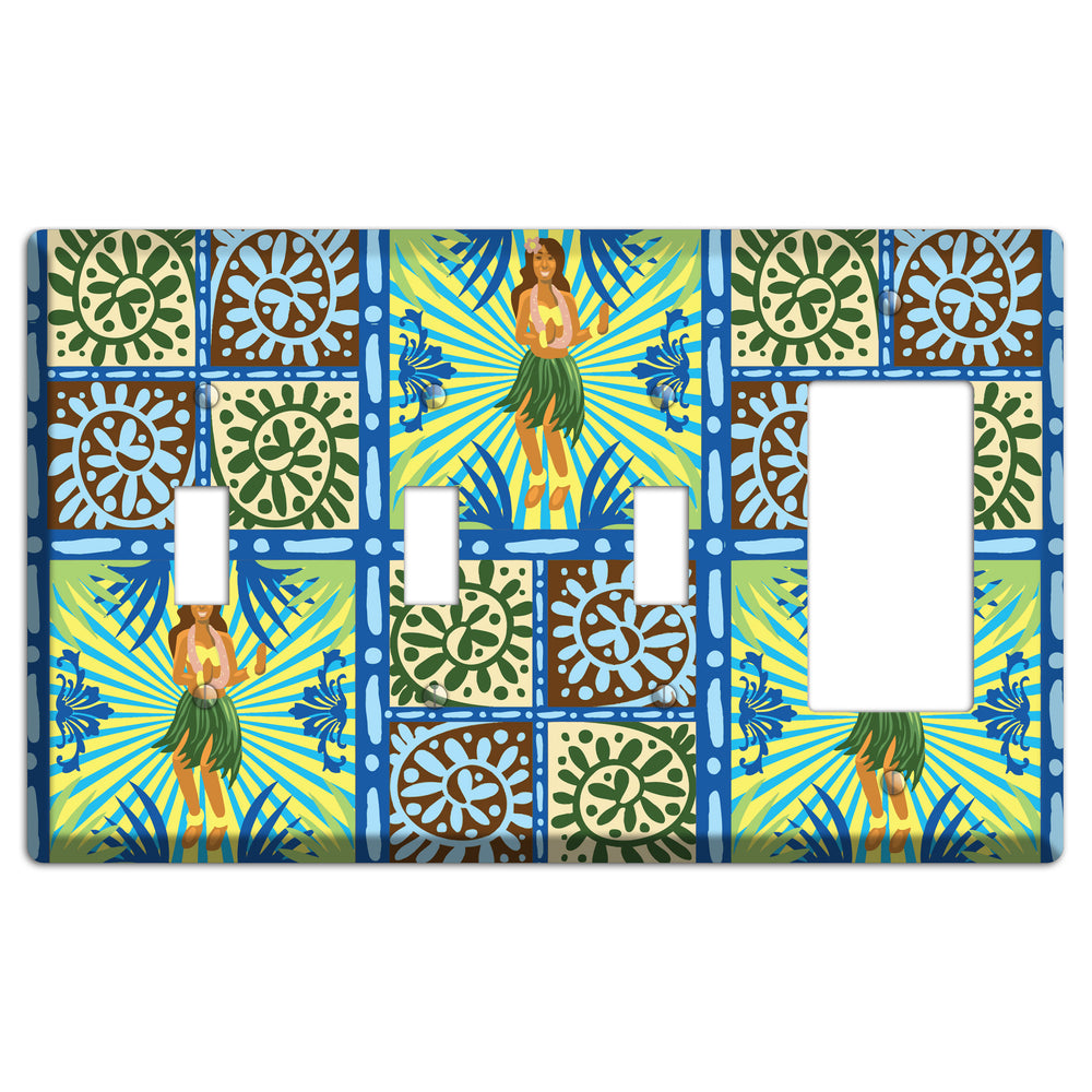 Blue and Green Hula 3 Toggle / Rocker Wallplate