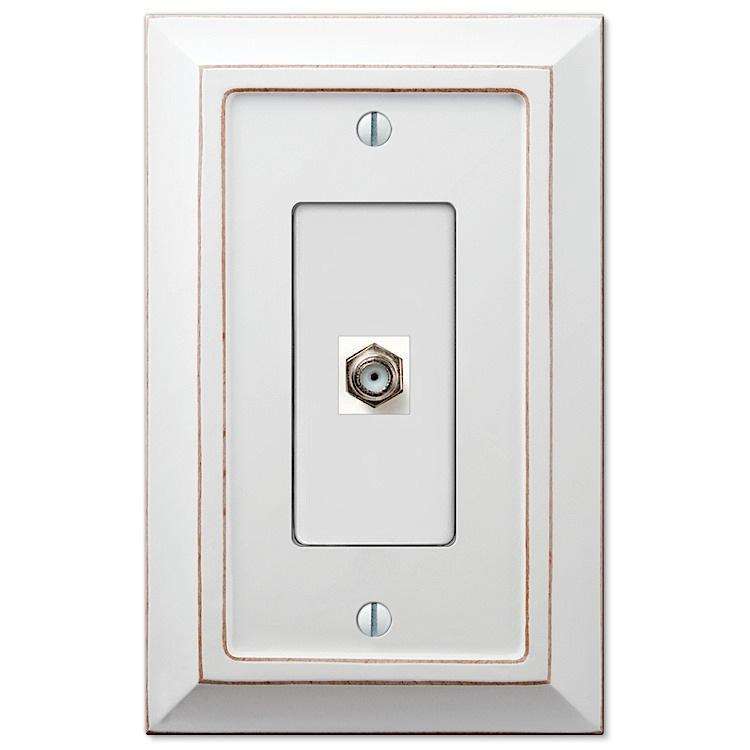 Savannah White Wood 1 Cable TV with Hardware - Wallplatesonline.com